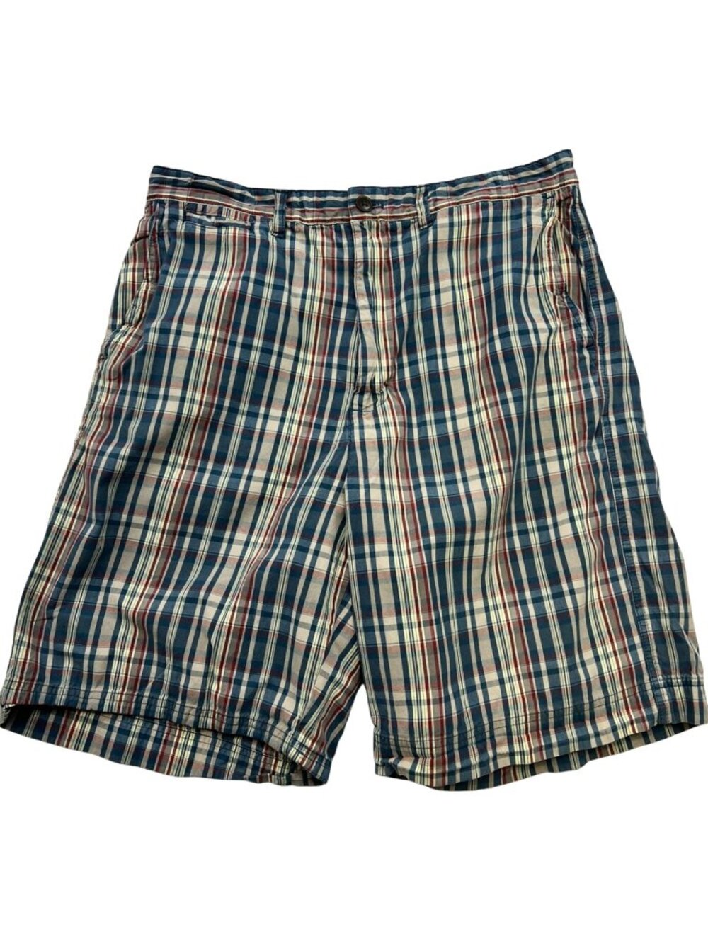 Chaps Denim Men's Cotton Chino Shorts Flat Front Size 34 Multicolor Madras